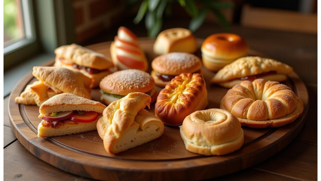 Beautifully arranged pastry and sandwich platters on a wooden table