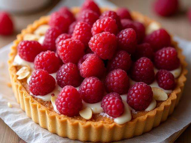 Seasonal Raspberry Almond Tart with fresh fruit topping